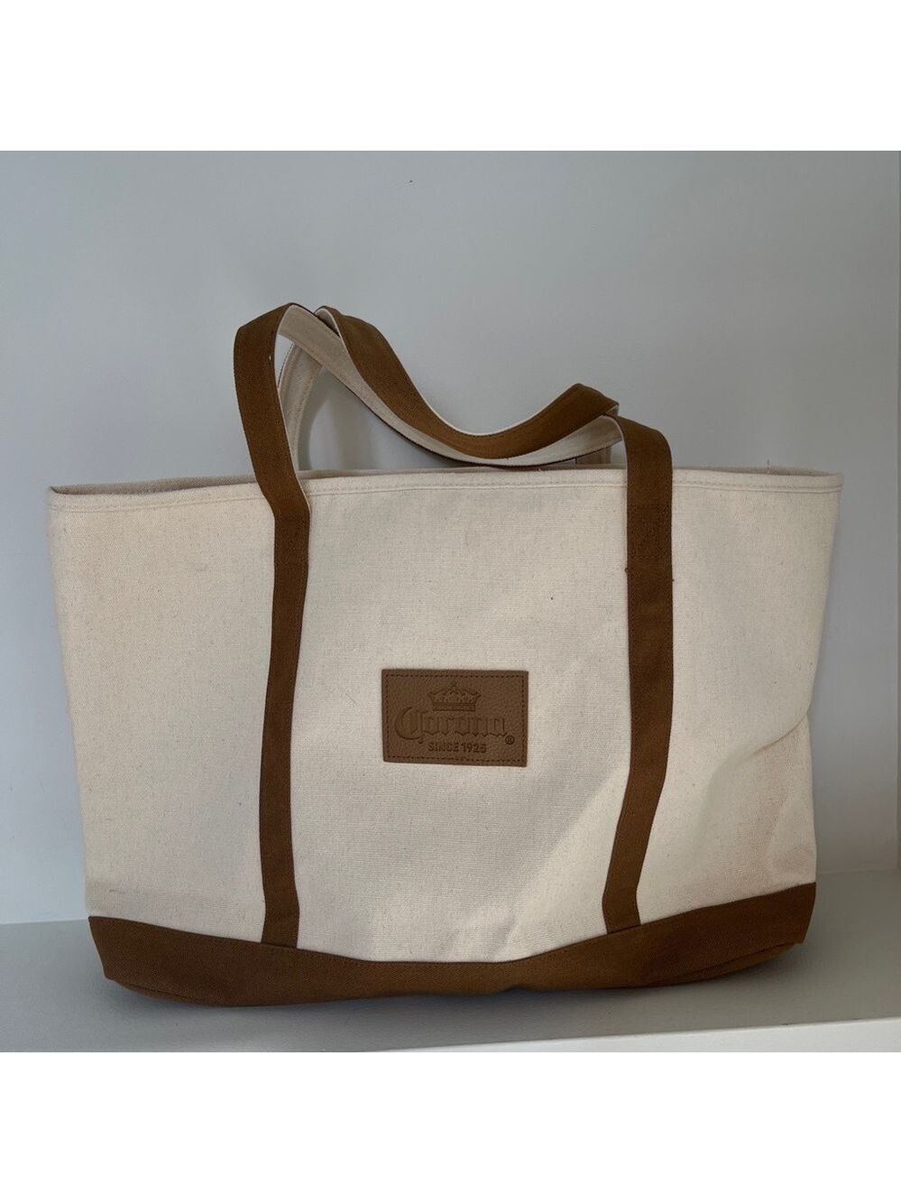 CORONA Since 1925 Beach Tote Two Tone Canvas Neutral Vacation Travel Beachy